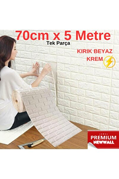 Renkli Duvarlar 70cmx500cm 1 Adet Krem Yapışkanlı Beyaz Tuğla Desen 3d Duvar Kağıdı Paneli Tek Parça 70x500 Cm