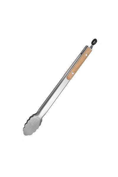 Choice 39.5cm Leeseph Stainless Steel Food Tongs, Heavy Duty Kitchen Tongs with Wooden Handle for Cooking,