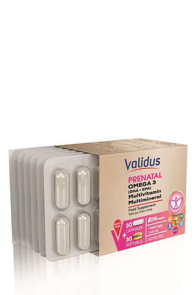 Validus Prenatal Multivitamin and Mineral 30 Capsules - Omega 3 Dha 350 Epa 70 Mg Softgel Blister Set