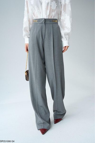 CADDELAMODA Women's Accessory Detailed Palazzo Fabric Trousers