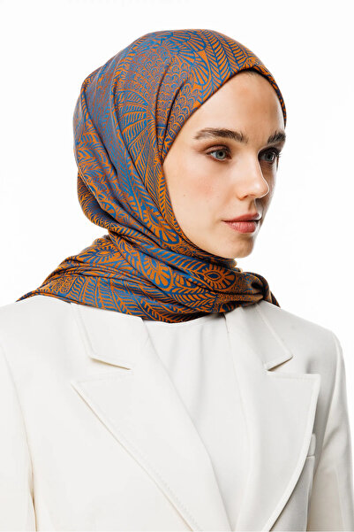 Mooncorn Mayra Pattern Double Sided Shawl Petrol Blue-Orange