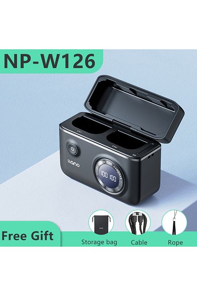 Choice Black Llano Np-w126s Camera Charger, Dual Charging Ports Led Display With Sd Card Storage Function C