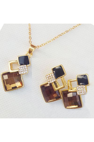 Choice 80806743 3PC Women's Fashion Transparent Crystal Stone Geometric Pendant Necklace Earrings Jewelry S
