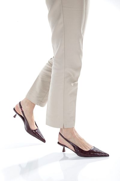 UĞURÖKÇE Women's Burgundy Croco Patterned Elastic Detail Heel Shoes