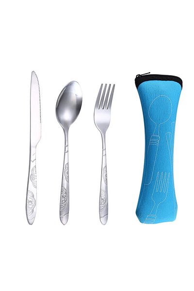 Choice Blue [Hot Sales] Picnic Set Tableware Washable with Zipper Travel Cutlery Kit Case Portable Pouch fo