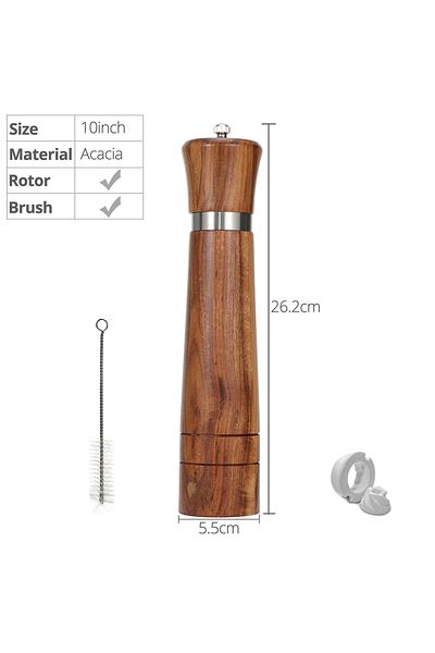 Choice 10 inch Pepper Grinder, Wood Salt and Pepper Grinder Mills Sets (included a spare ceramic and brush)