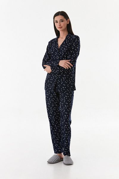 Fulla Moda Suede Heart Patterned Shirt Collar Pajama Set
