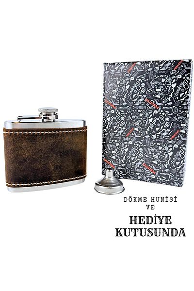 PERLOTUS 5 oz 150 Cc Hazelnut Brown Crazy Leather Sheathed Handmade Steel Whiskey Hip Flask