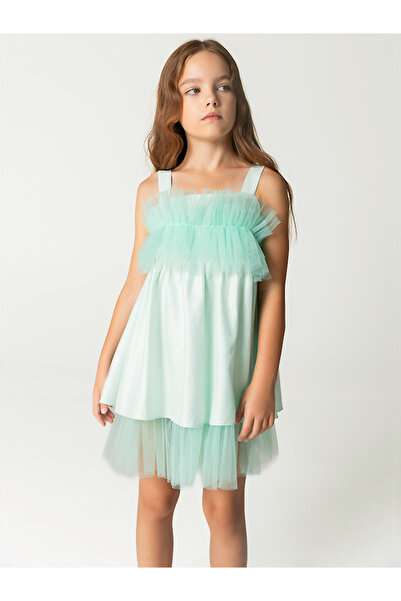SheShe Su Yeşili Kız Çocuk Düşler Elbisesi
