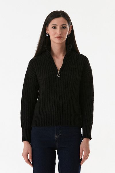 Fulla Moda Pulover de tricotaj cu jumătate de fermoar