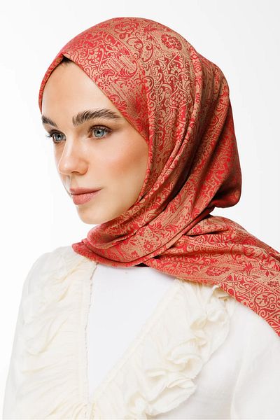 Mooncorn Henna Pattern Double Sided Shawl Mink-Red