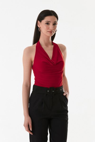 Fulla Moda Halter Neck Degaje Collar Blouse