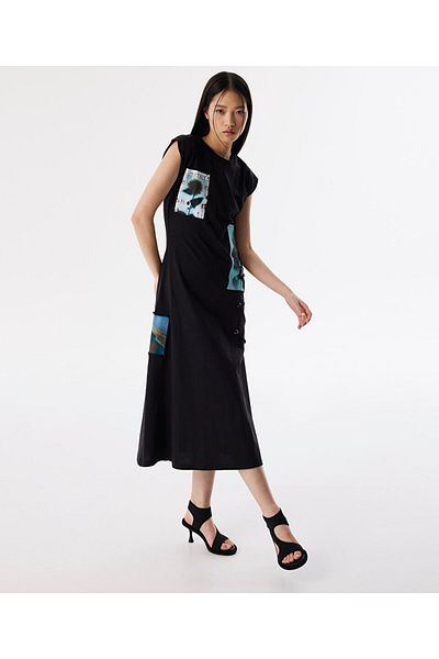 Twist Dress with Visual Print and Patch
