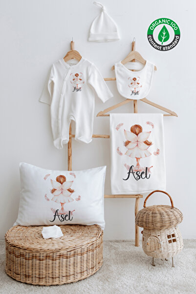 Lilabio %100 Organik Isme Özel Isimli 6lı Hastane Çıkışı Tulum Set Peri