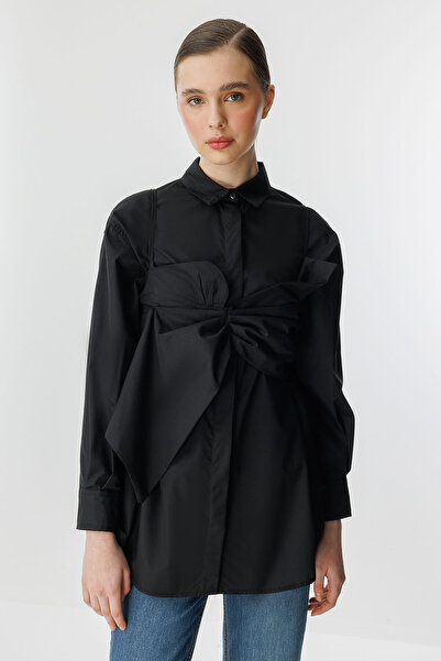 Hooopstore Μαύρο πουκάμισο με λεπτομέρεια φιόγκου