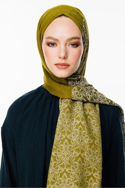 Mooncorn Nora Pattern Double Sided Shawl Oil Green-Ecru