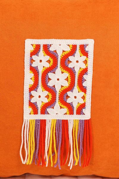 Aisha's Design Colorful Fringed and Motif Throw Pillow Cover 45X45Cm,K-444