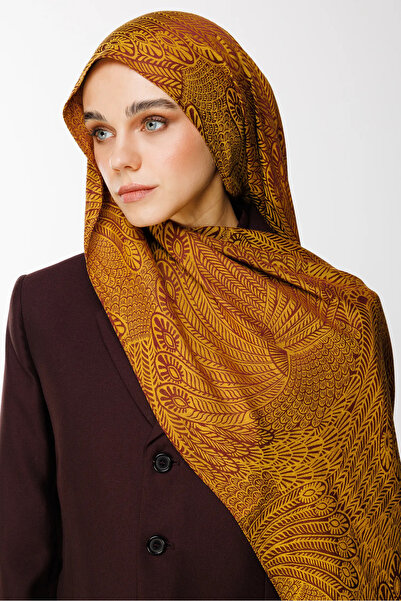 Mooncorn Mayra Desen Çift Taraflı Şal Mürdüm-Sarı