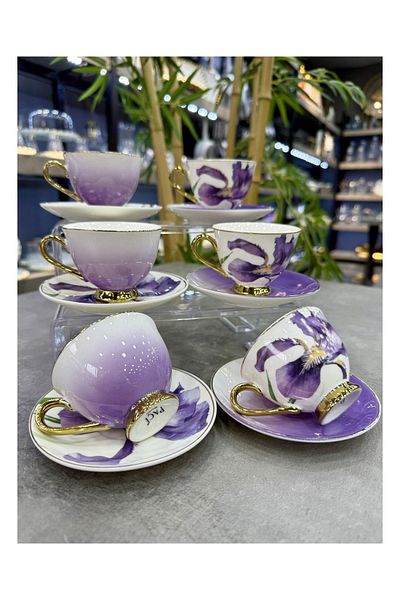 Doğudeko Paçi Luxury Porcelain Orchid Set of 6 Cups