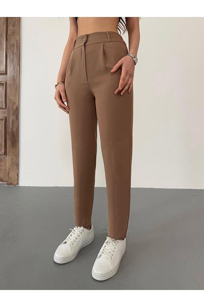 BİKELİFE Pantaloni de damă din pânză cu talie înaltă elastică cu tăietură morcov