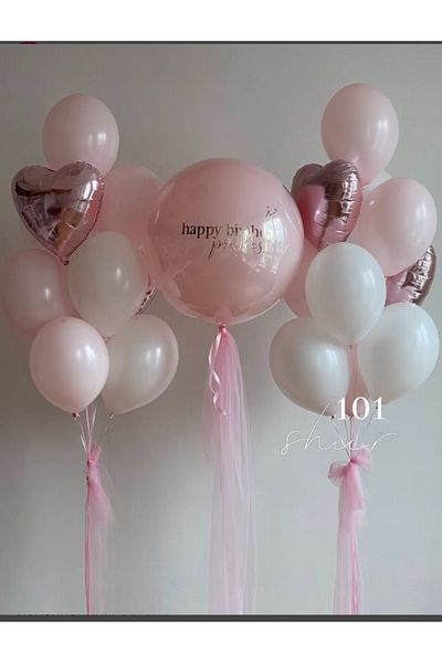 Çemrek Süs Parti Pink Foil Heart Balloon Bundle Pink White Balloon Bundle 15 Pcs