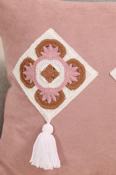 Aisha's Design Motif and Tassel Detailed Throw Pillow Cover 45X45Cm,K-443