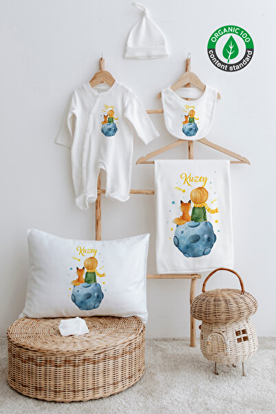 Lilabio %100 Organik Isme Özel Isimli 6lı Hastane Çıkışı Tulum Set Küçük Prens