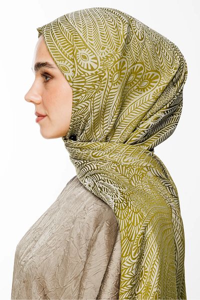 Mooncorn Mayra Pattern Double Sided Shawl Oil Green-Ecru
