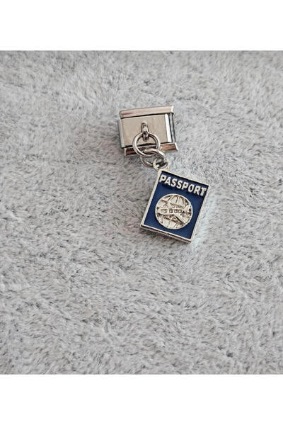 kubotique Paslanmaz Çelik Sallantılı Pasaport Temalı İtalyan Bileklik Charm