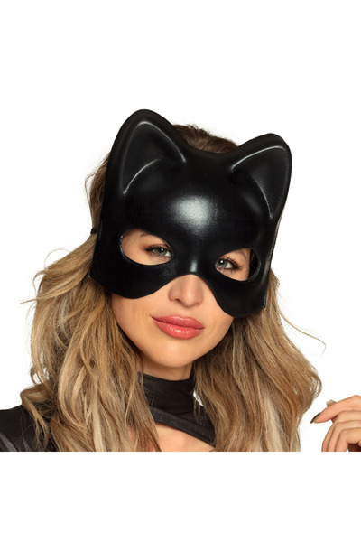 samur parti parti aksesuar & kostüm Siyah Deri Görünümlü Kedi Maskesi – Cosplay & Maskeli Balo