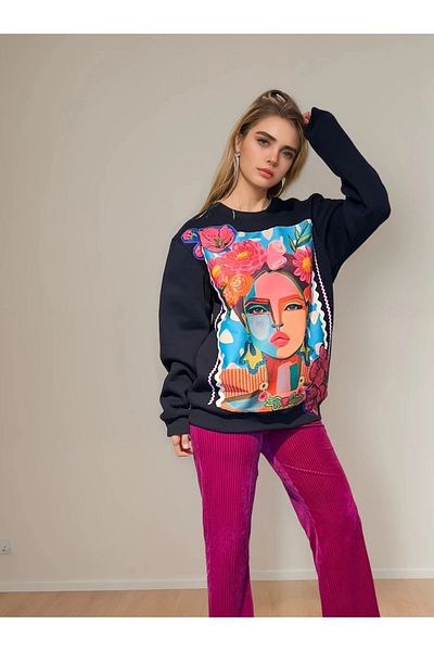 poupee Hanorac bleumarin, Hanorac pentru femei, Hanorac supradimensionat, Hanorac pentru femei