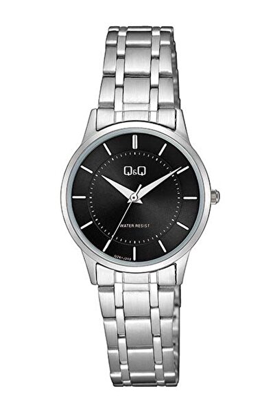 Q&Q Lover Couple Wristwatches with Black Silver Stripes Steel Band