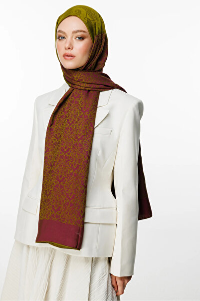 Mooncorn Σάλι διπλής όψης Nora Desen Λαδί Πράσινο-Δαμασκηνί