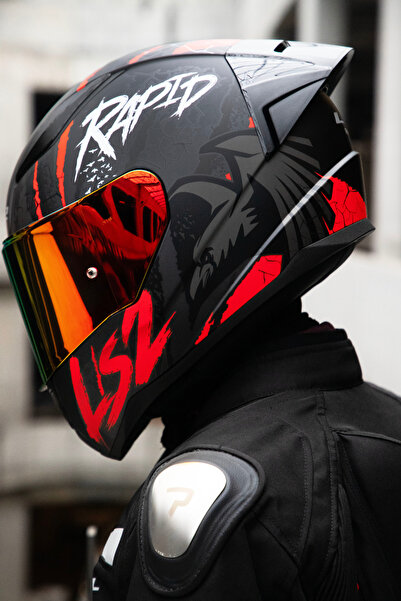 LS2 Rapıd 2 Race Raven Mat Siyah-beyaz-kırmızı Kask