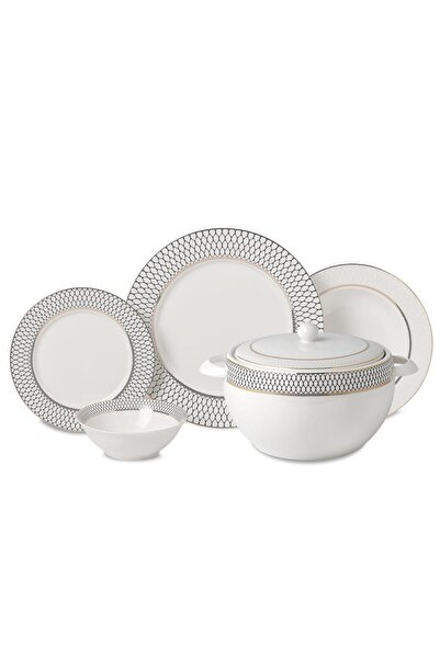 KORKMAZ 8362 Perla Collectıon Siyah 12 Kişilik 60 Parça Yuvarlak Yemek Takımı