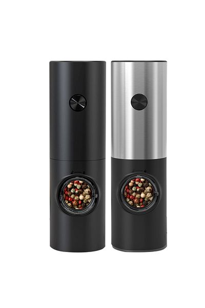 Choice Black And Silver Set Electric Automatic Mill Pepper And Salt Grinder With Base Set Battery Powered W