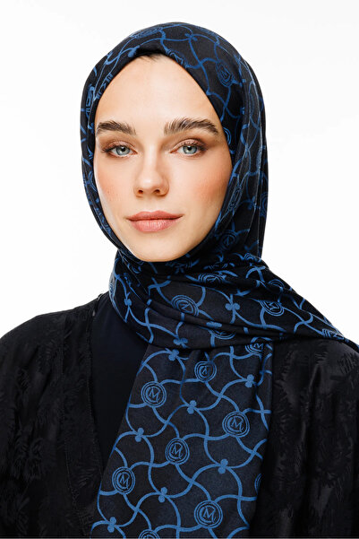 Mooncorn Marrakech Desen Çift Taraflı Şal Siyah-İndigo