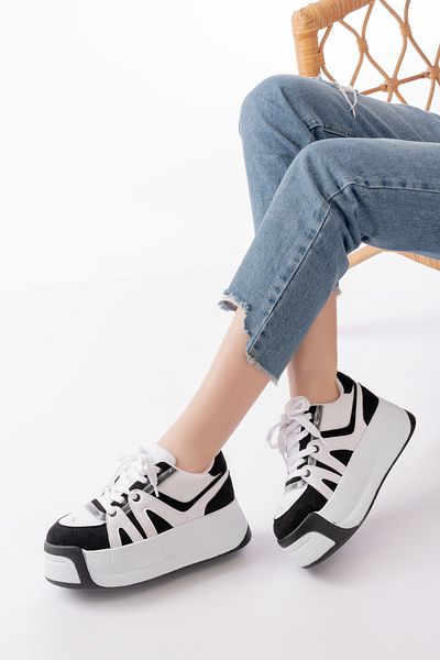 SEEM & BE Pantofi de damă Dora cu talpă înaltă, alb, negru - pantofi sport
