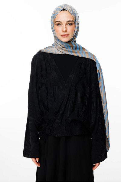 Mooncorn Mink-Turquoise Riad Pattern Double Sided Shawl
