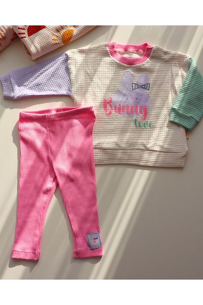 Necix's Design Patterned Waffle Fabric Soft Comfortable Fabric Soft Color Baby Girl Bottom Top Set