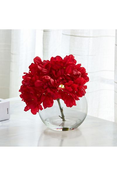 Home Box Liara Hydrangea Flower Arrangement with Still Water in Glass Pot 28 cm