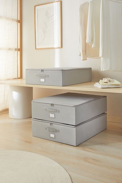 Ocean Home Textile 3 Large Size Gray Herringbone, 6 Suitcases, Supported Box and Trash