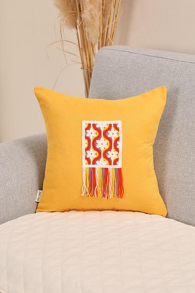 Aisha's Design Colorful Fringed and Motif Throw Pillow Cover 45X45Cm,K-444