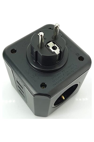 fullreyon Isıya Dayanıklı Termal, Akım Korumalı 16A 4000W, 3xUSB, 2.1 A, 3 Priz, Çocuk Korumalı Çoklu Küp Priz