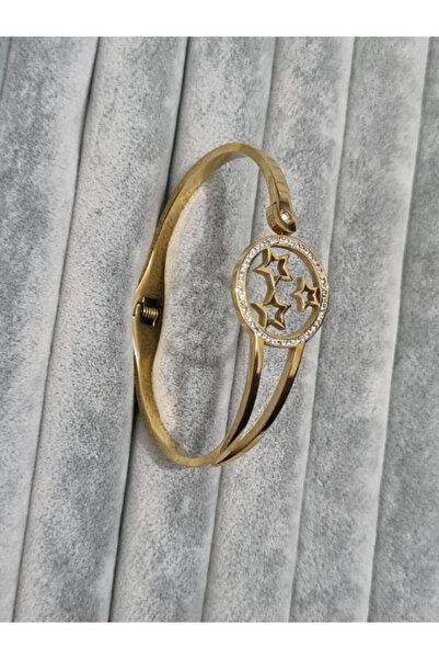 MSA TREND Çelik bileklik taşlı yıldız desenli bilezik 316L ayar gold renk çel...