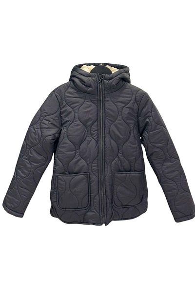 wakawakakidsstore Palton pentru fetiță din lână în interior, cu fantă laterală, buzunar și glugă