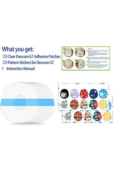 Choice 20pcs 20-Pack G7 Sensor Stickers & Clear Waterproof Patches | Fits Dexcom G7 | Hypoallergenic, 10-Da