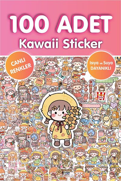 Piksel Grafik Kawaii Anime Sticker Set 100 Pieces Pen Laptop Water Bottle