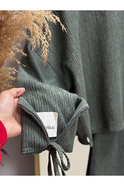 Ebrar Store Uludağ Dilba Suit - Drawstring Sleeves and Skirt, Khaki-Ek-H-110-2