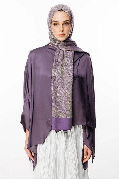 Mooncorn Σάλι διπλής όψης με μοτίβο Olive-Purple Mayra